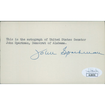 John Sparkman United States Senator Signed 3x5 Index Card JSA Authenticated