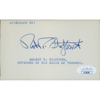 Robert Stafford Vermont Governor Senator Signed 3x5 Index Card JSA Authenticated
