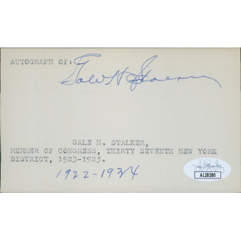 Gale Stalker NY House of Representatives Signed 3x5 Index Card JSA Authentic