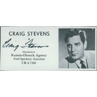 Craig Stevens Actor Signed 2x4 Directory Cut JSA Authenticated Craig Stevens Actor Signed 2x4 Directory Cut JSA Authenticated