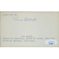 Tom Stout Montana Congressman Signed 3x5 Index Card JSA Authenticated