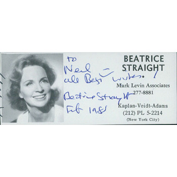 Beatrice Straight Actress Signed 2x4.5 Directory Cut JSA Authenticated Beatrice Straight Actress Signed 2x4.5 Directory Cut JSA Authenticated