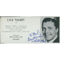 Lyle Talbot Actor Signed 2.5x5 Directory Cut JSA Authenticated Lyle Talbot Actor Signed 2.5x5 Directory Cut JSA Authenticated