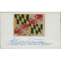 J. Millard Tawes Maryland Governor Signed 3x5 Index Card JSA Authenticated J. Millard Tawes Maryland Governor Signed 3x5 Index Card JSA Authenticated