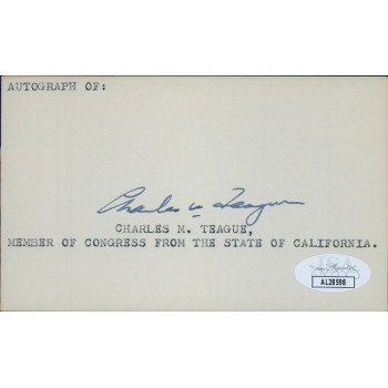 Charles Teague California Congressman Signed 3x5 Index Card JSA Authenticated