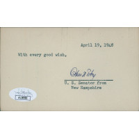 Charles Tobey New Hampshire Governor Senator Signed 3x5 Index Card JSA Authentic Charles Tobey New Hampshire Governor Senator Signed 3x5 Index Card JSA Authentic