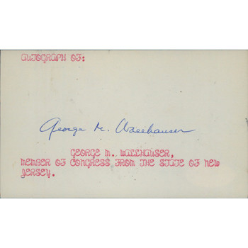 George Wallhauser New Jersey Congressman Signed 3x5 Index Card JSA Authenticated