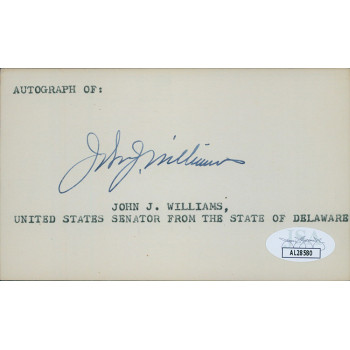 John J. Williams Delaware Senator Signed 3x5 Index Card JSA Authenticated