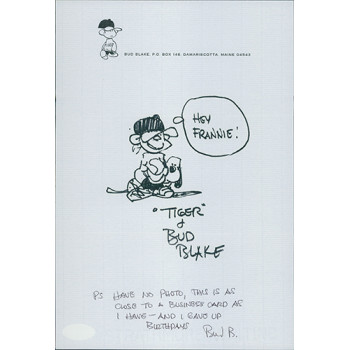 Bud Blake Hand Drawn & Signed Original Tiger Sketch 7x10 JSA Authenticated