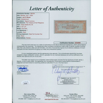 Joe E. Brown Comic Actor Signed Philippines One Peso Bill Currency JSA Authentic