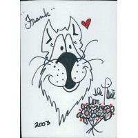 Dom DeLuise Actor Signed 5.5x7.5 Hand Drawn Sketch Card Stock JSA Authenticated