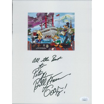 Bill Farmer Goofy Signed 8.5x11 Card Stock W/ 4x5 Stamp Label JSA Authenticated