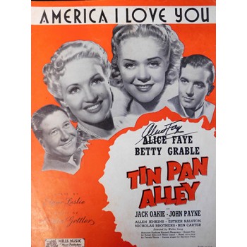 Alice Faye Signed America I Love You Sheet Music JSA Authenticated