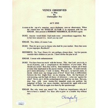 Christopher Fry Venus Observed Signed Souvenir Typescript JSA Authenticated