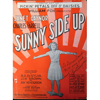 Janet Gaynor Signed Sunny Side Up Sheet Music JSA Authenticated