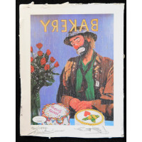 Emmett Kelly Clown Signed Let Him Eat Cake 7.5x9.5 LE Print JSA Authenticated