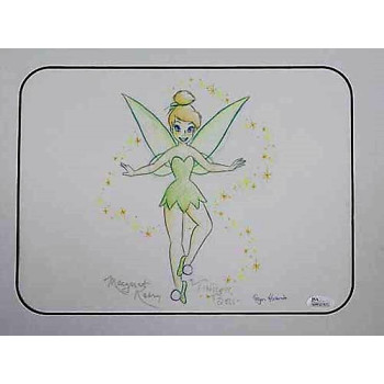 Margaret Kerry Disney Tinker Bell Signed 12.5x10.5 Color Sketch JSA Authenticated