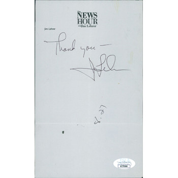 Jim Lehrer The News Hour Signed 5x8 Stationary Note JSA Authenticated