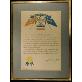 Douglas MacArthur General Signed 1946 Honor Guard Certificate JSA Authenticated