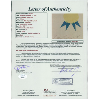 Douglas MacArthur General Signed 1946 Honor Guard Certificate JSA Authenticated