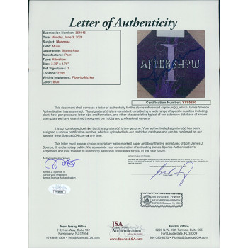 Madonna Singer Signed 3.75x4.75 After Show Concert Pass JSA Authenticated