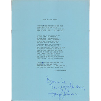 Jack Palance Signed 8.5x11 When We were Young Page JSA Authenticated