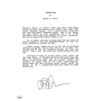 Robert B. Parker Crimson Joy Signed Souvenir Typescript Page JSA Authenticated