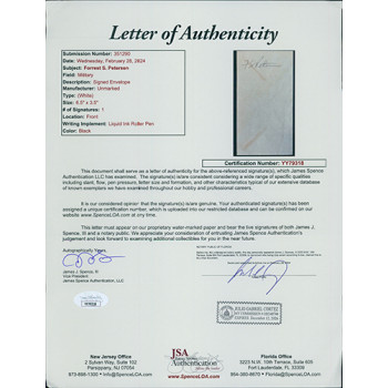 Forrest S. Petersen United States Navy Signed 3.5x6.5 Envelope JSA Authenticated