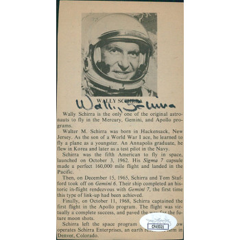 Wally Schirra NASA Astronaut Signed 3.25x6 Cut Page JSA Authenticated