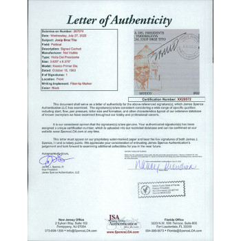 Josip Broz Tito Yugoslavia President Signed First Day Issue Cachet JSA Authentic