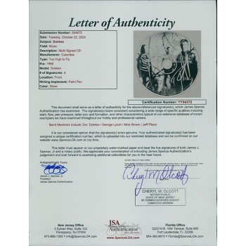 Dokken Band Signed Too High CD JSA Authenticated Dokken, Lynch, Brown, Pilson