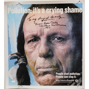 Iron Eyes Cody Actor Signed 20x22 Mounted Pollution Poster JSA Authenticated