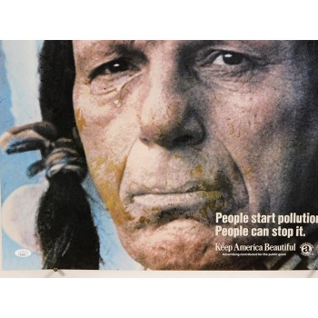 Iron Eyes Cody Actor Signed 20x22 Mounted Pollution Poster JSA Authenticated