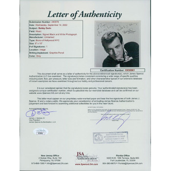 Bobby Darin Jazz Singer Musician Signed 8x10 Glossy Photo JSA Authenticated Bobby Darin Jazz Singer Musician Signed 8x10 Glossy Photo JSA Authenticated