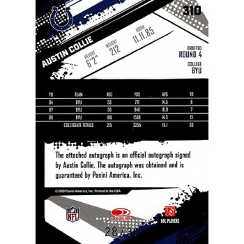 Austin Collie Colts Signed 2009 Score Inscriptions Red Zone Card #310 28/30