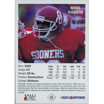 Mike Gaddis Oklahoma Sooners 1992 Courtside Draft Pix Autographed Card #85