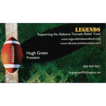 Hugh Green Signed Legends Business Card Supporting Alabama Tornado Relief