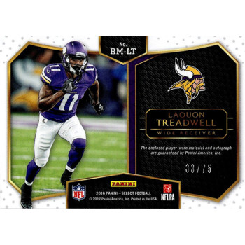 Laquon Treadwell Minnesota Vikings Signed 2016 Panini Select Card #RM-LT 33/75