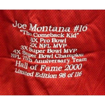 Joe Montana Signed San Francisco 49ers Custom Limited Ed Jersey JSA Authentic