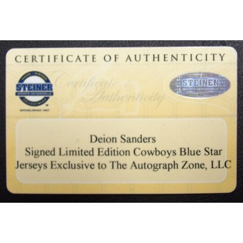 Deion Sanders Signed Dallas Cowboys Replica Jersey JSA Steiner Authentic