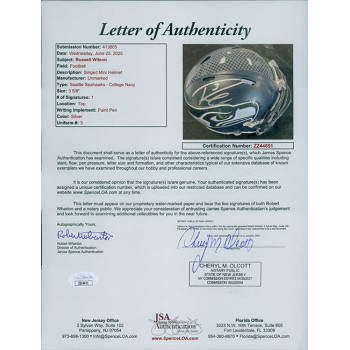 Russel Wilson Seattle Seahawks Signed Riddell Speed Mini Helmet JSA Authentic Russel Wilson Seattle Seahawks Signed Riddell Speed Mini Helmet JSA Authentic