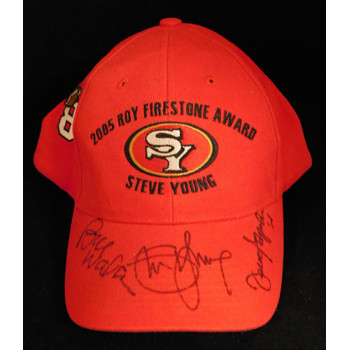 San Francisco 49ers Bill Walsh Steve Young Jesse Sapolu Signed Hat JSA Authentic