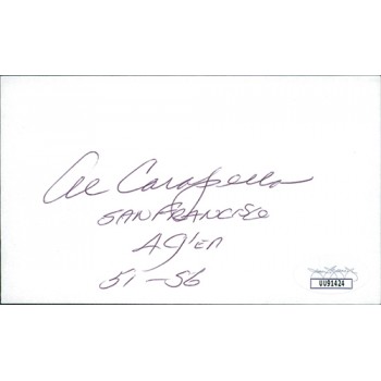 Al Carapella San Francisco 49ers Signed 3x5 Index Card JSA Authenticated