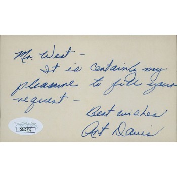 Art Davis Pittsburgh Steelers Signed 3x5 Index Card JSA Authenticated