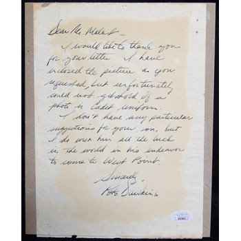 Pete Dawkins Army Signed 7x10 Hand Written Letter JSA Authenticated