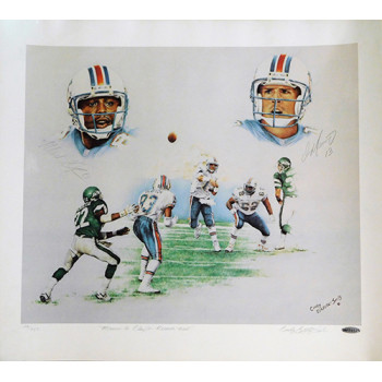 Miami Dolphins Dan Marino and Mark Clayton Signed Lithograph UDA Authenticated