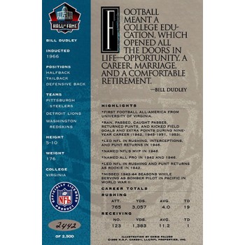 Bill Bullet Dudley Signed Signature Series Hall of Fame Postcard JSA Authentic