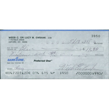 Weeb Ewbank New York Jets Signed Cancelled Check JSA Authenticated