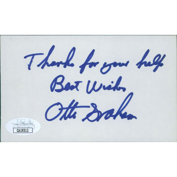 Otto Graham Cleveland Browns Signed 3x5 Index Card JSA Authenticated Otto Graham Cleveland Browns Signed 3x5 Index Card JSA Authenticated