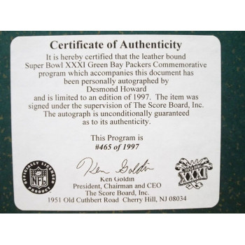 Desmond Howard Green Bay Packers Signed Super Bowl XXXI Program JSA Authentic Desmond Howard Green Bay Packers Signed Super Bowl XXXI Program JSA Authentic